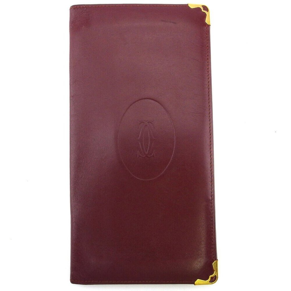 Cartier length wallet mast line Bordeaux leather Auth used E1626